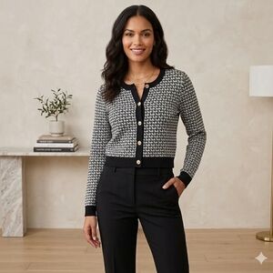 Michael Kors Black and White Logo Knit Cardigan